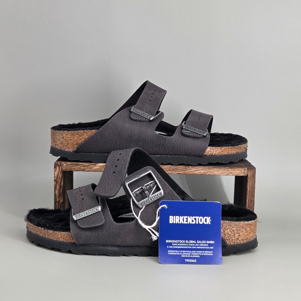Birkenstock Arizona Sandals Womens 36 Shearling Lined Suede Charcoal Grey New